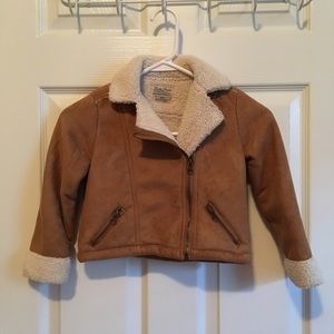 Faux Suede Shearling Moto Jacket, Size 4T